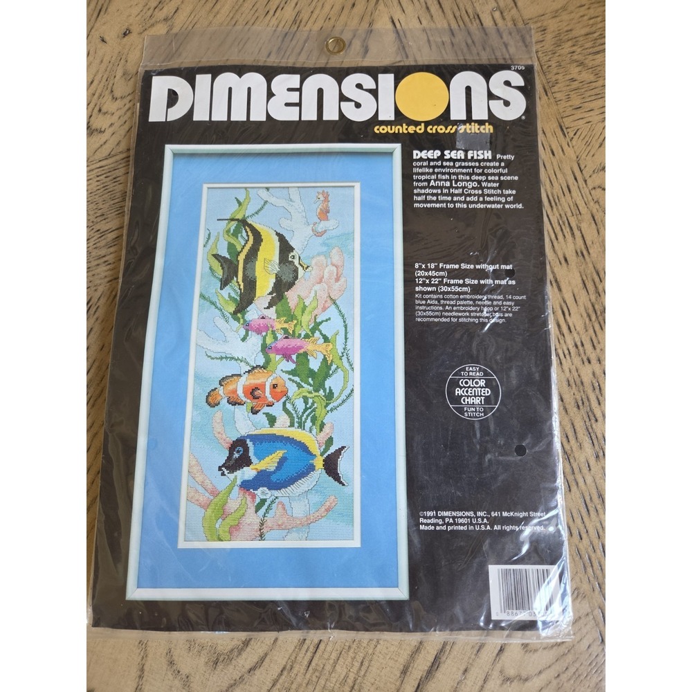 Vintage Dimensions Counted Cross Stitch Kit Deep Sea Fish Coral Seahorse 1991